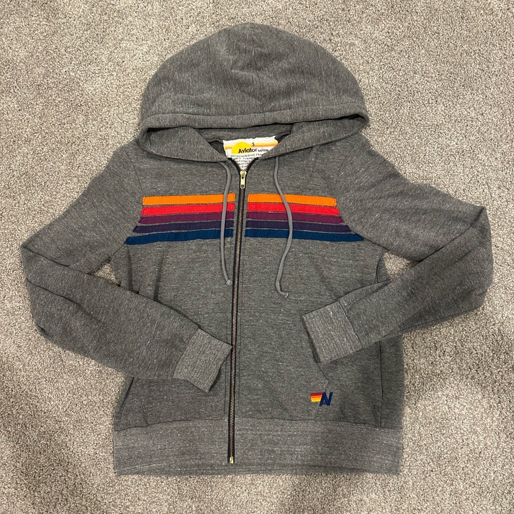 Aviator Nation Grey Stripe Hoodie- Adult Small